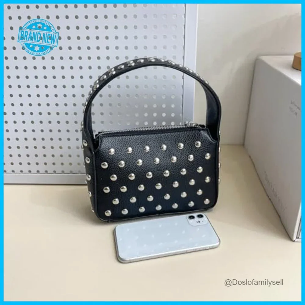 Studded Shoulder Bag Y2K Purse Small PU Handbag Chic Street Wear - Picture 5 of 7
